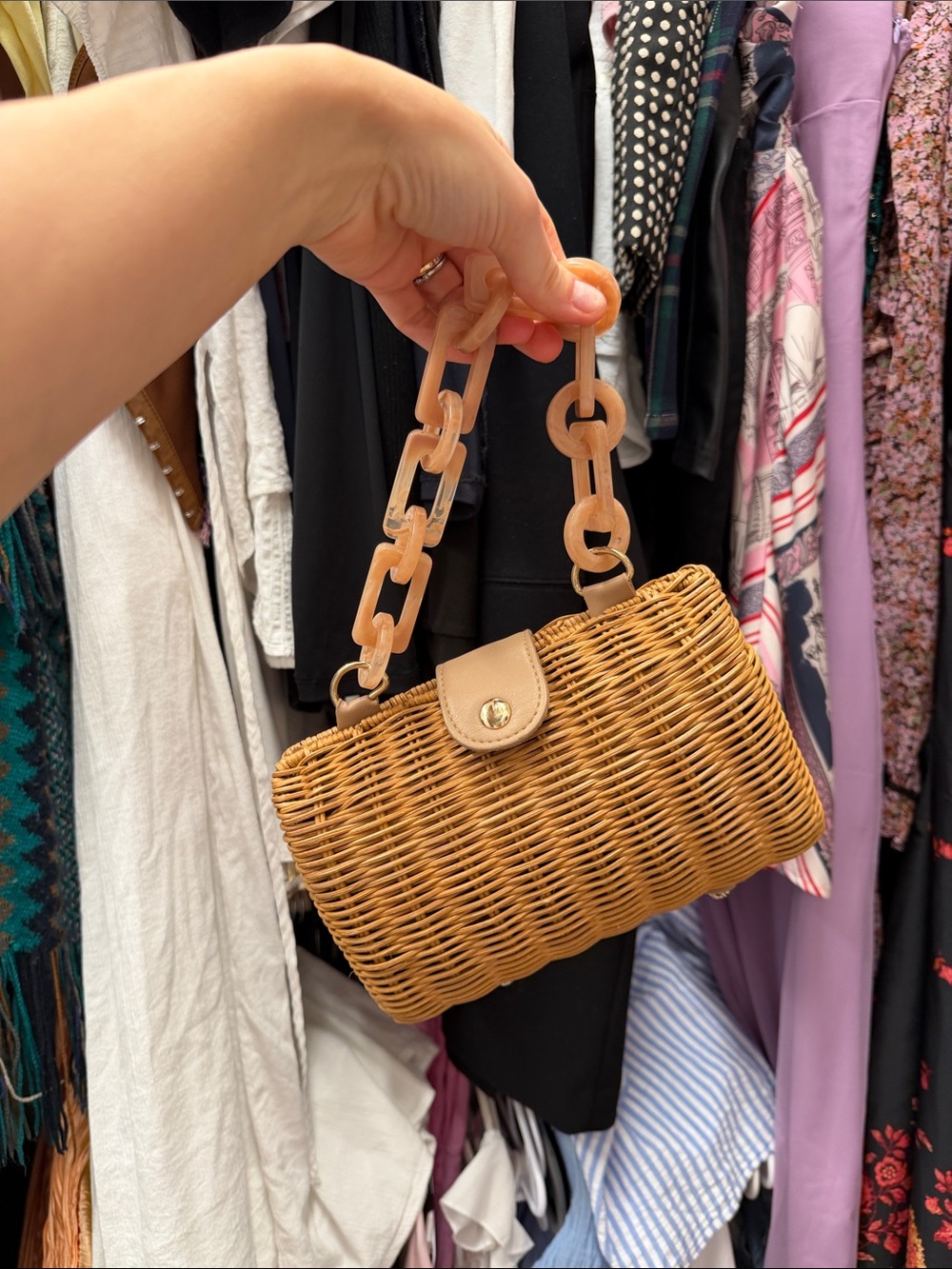 Woven Rattan Top-Handle Bag in Tan